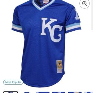 Mitchell & Ness Royal Blue KC Mesh Baseball Jersey with White Logo